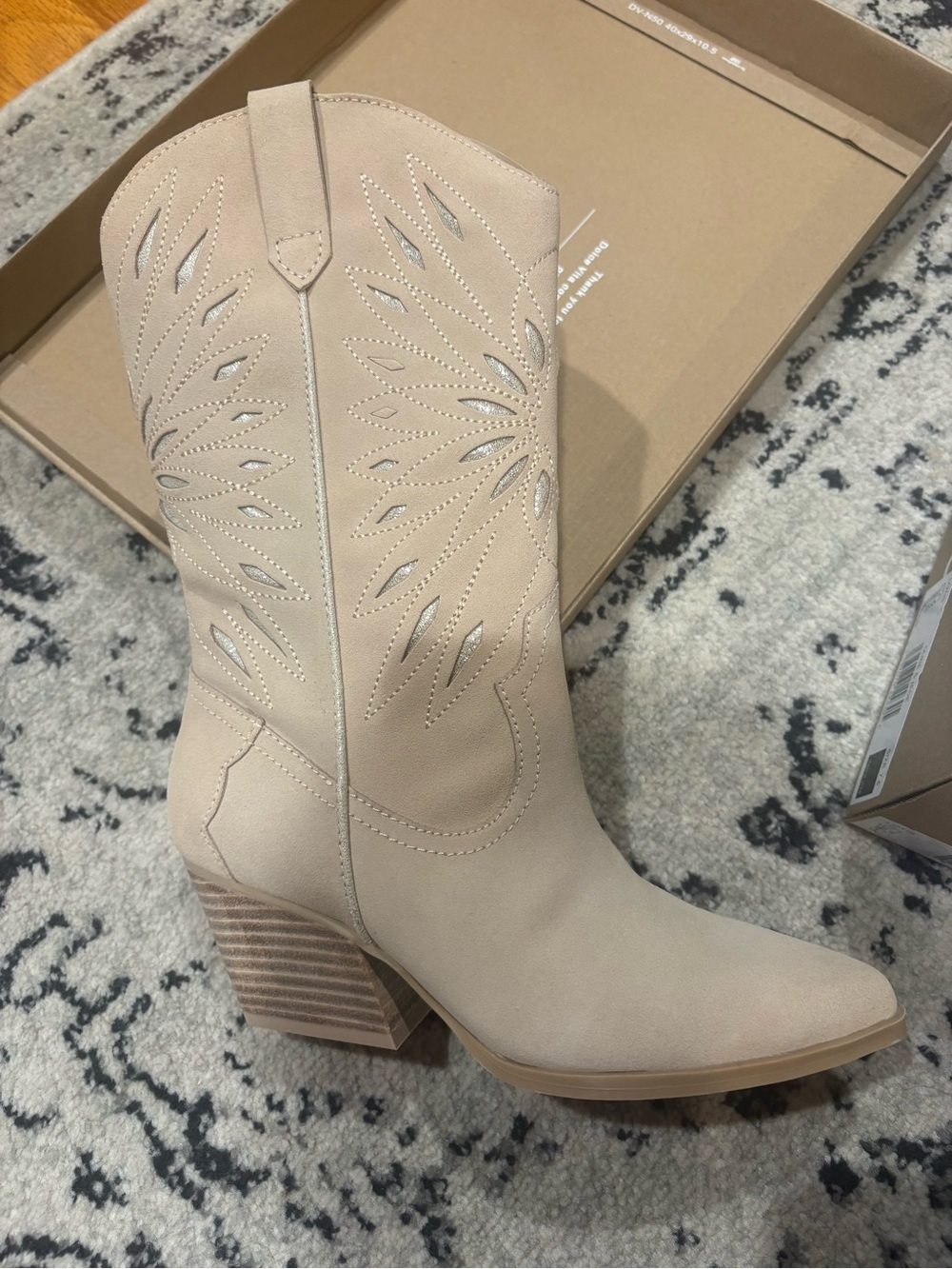 Dolce Vita Cream Western Ankle Boot with Stacked Heel